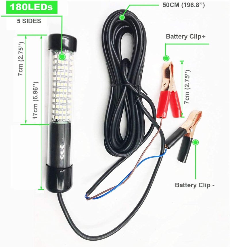 BLUERICE Submersible Fish Finder, Underwater Lure Bait Light, Fish Attracting Lamp, Night Fishing Light, Boat Fishing Light, Pool Light 12V 10.8W 180 LEDs 1080 Luminous IP68 with 5M Cord - Image 5